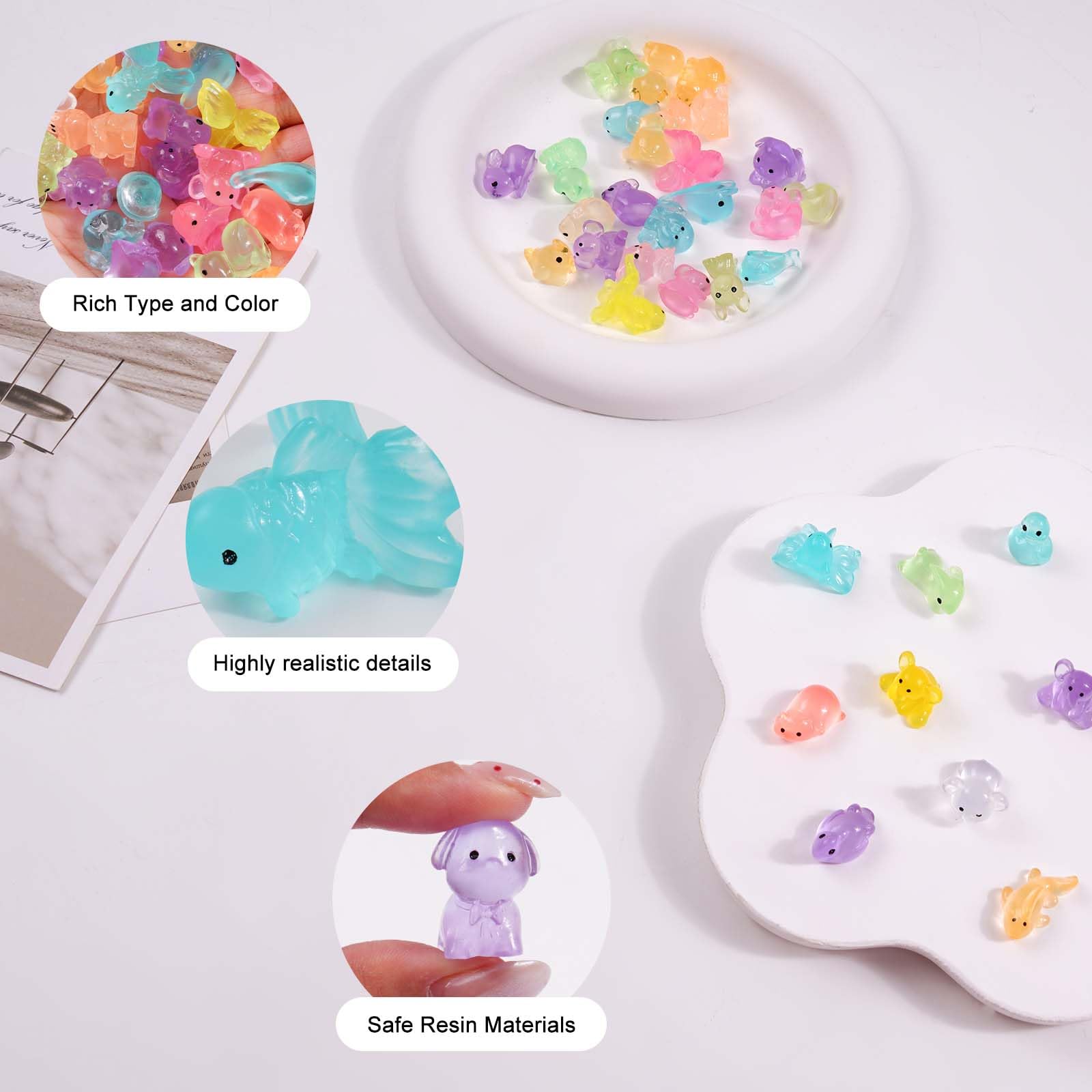 50 Pcs Luminous Mini Resin Animals Bulk - Assorted Tiny Luminous Figurines for Fairy Gardens, Aquarium, DIY Crafts & Party Decorations — view 4