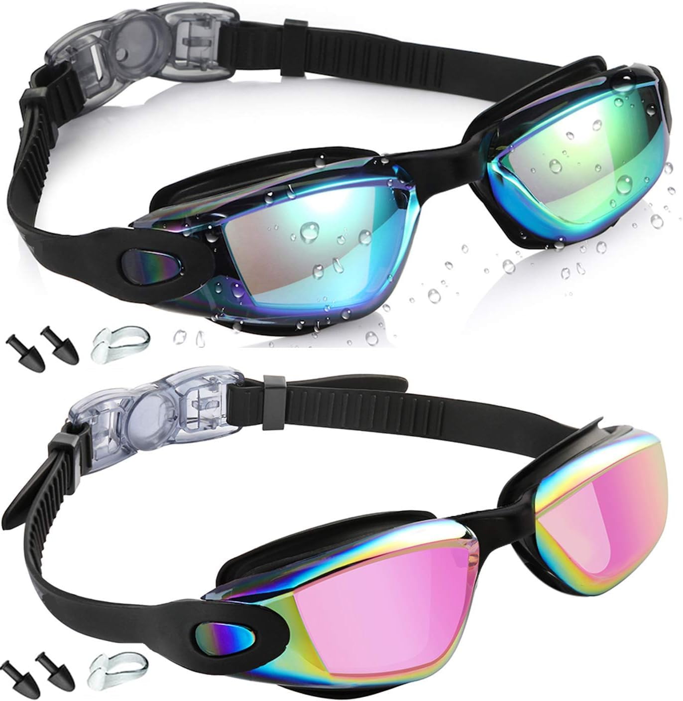 Schwimmbrille, professionell, beschlagfrei, kein Auslaufen, UV-Schutz, Weitsicht, Schwimmbrille für Damen, Herren, Erwachsene, Jugendliche, Kinder (blau und pink)