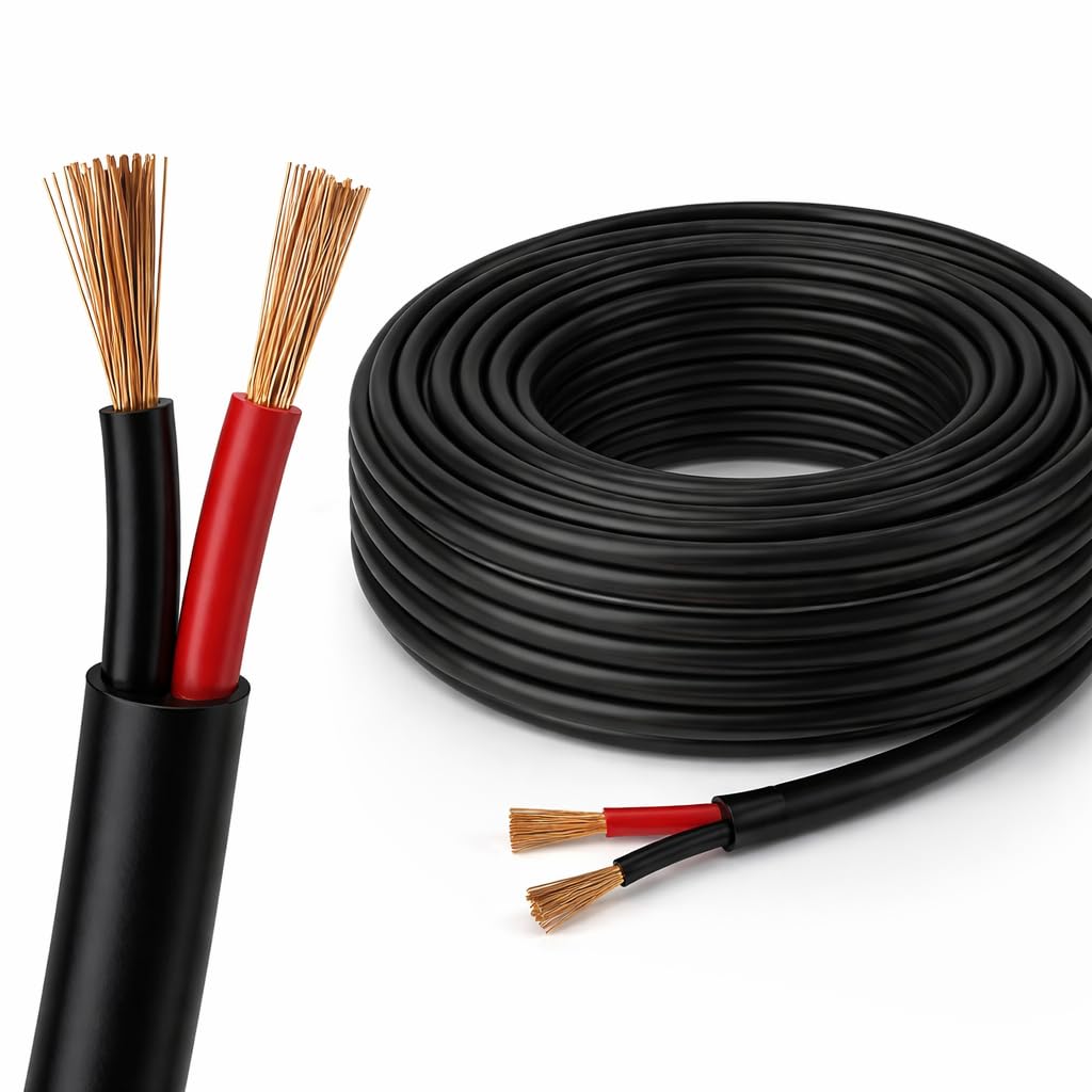 BMF DIRECT Automotive Round Twin 2 Core Cable 12V/24V Thin Wall Wire for Auto Boat 25Amp, 2mm² (50M Roll)