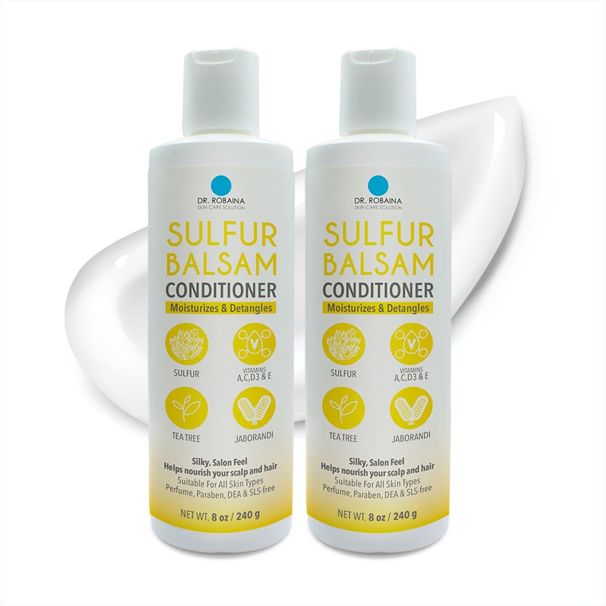 Dr. RobainaSulfur Balsam Conditioner – Hydrating and Detangling Sulfur Conditioner for Sensitive Scalp – Soothes Seborrheic Dermatitis and Psoriasis – Made in the USA (Pack of 2)