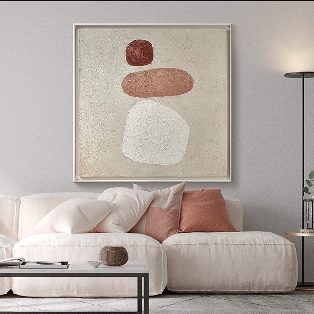 Pittura Ad Olio Dipinto A Mano su Tela,Beige Texture Minimalismo Geometrico Opere d'Arte Moderna Quadri Astratti Dipinti Ad Olio Dipinti A Mano su Tela Wall Art for Living Room,Office Home Decor,40X