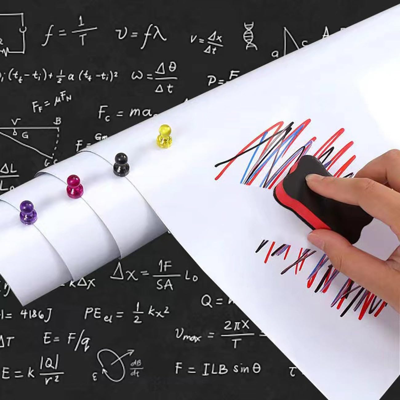 infactory Magnet Pinnwand: 4er-Set Magn. Whiteboard-Folie, selbstklebend, 4 Marker, 150 x 100 cm (Whiteboard Folie magnetisch, Magnetfolie)