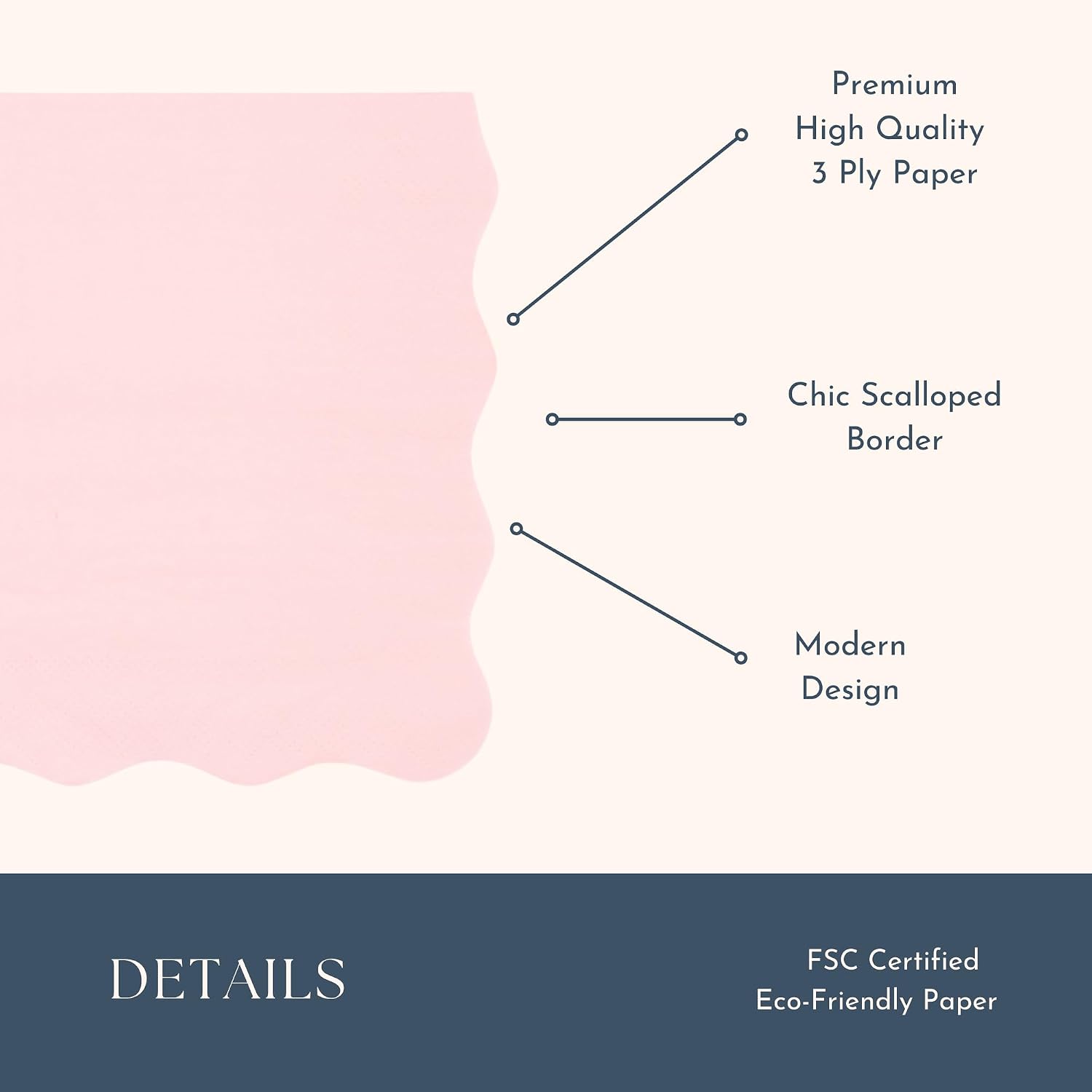 Bonjour Fête Light Pink Wavy Large Napkins, Pack of 20, 6.5" image 4