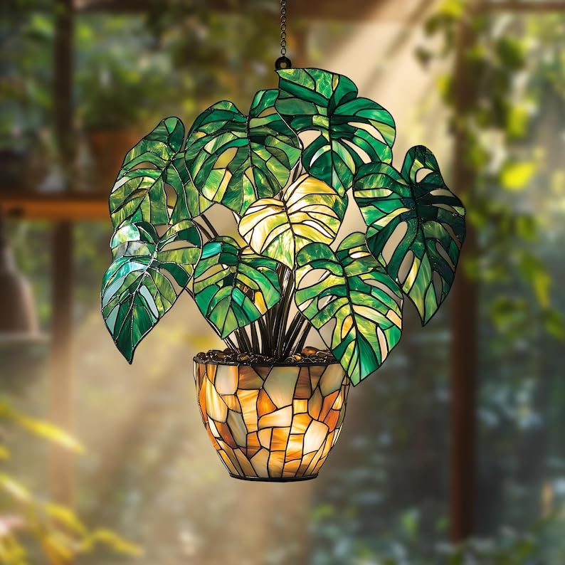 Monstera Leaves Acrylic Suncatcher Window Hanging Plant Mom Gift Garden Decor Plant Lady Lover Gift