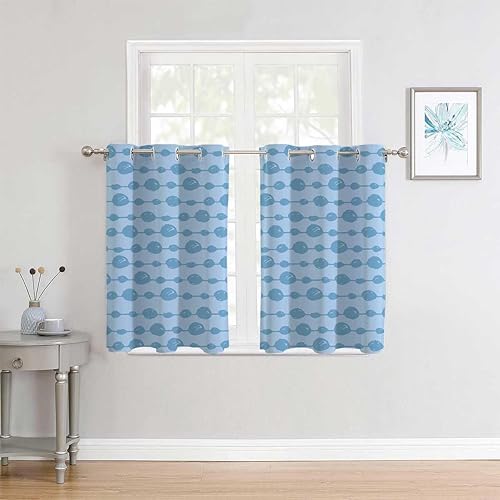 Miniatura 3 de Paneles opacos para ventanas, cortinas nórdicas de entramado azul, diseño de lunares, para Ventanas de Cuarto, 55 pulgadas de ancho por 72 pulgadas