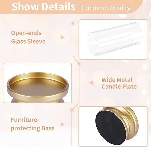 Miniatura 4 de NUPTIO Portavelas Hurricane Gold juego de 2 portavelas con funda de vidrio transparente, soportes decorativos de latón para Navidad, Año Nuevo, Día