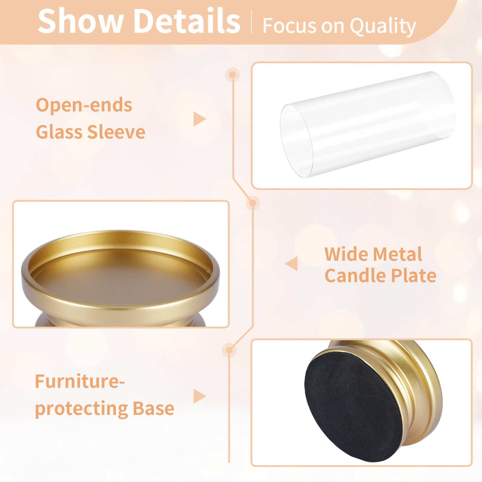NUPTIO Portacandele A Uragano Oro: Set Di 2 Portacandele Candele A Colonna Con Manicotto In Vetro Trasparente Supporti Decorativi In Metallo Matrimonio Festa Di Natale Tavola Da Pranzo Centrotavola