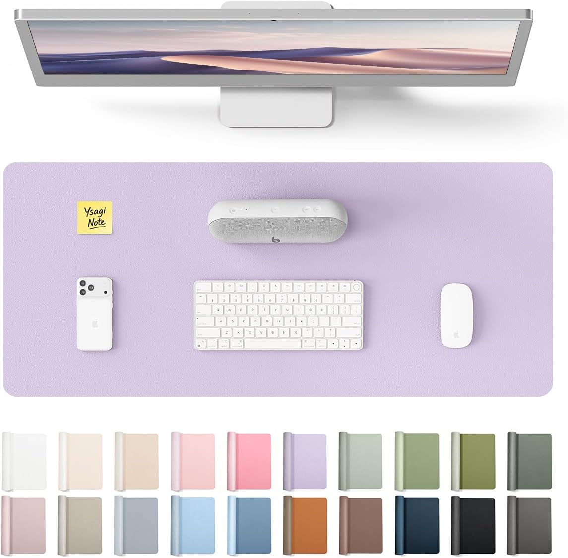 YSAGi Leather Desk Protector, Office Mat, Large Mouse Mat, Non-Slip PU Leather Blotter, Laptop Pad, Waterproof Writing Pad for Office and Home (Light Purple, 23.6" x 13.8")