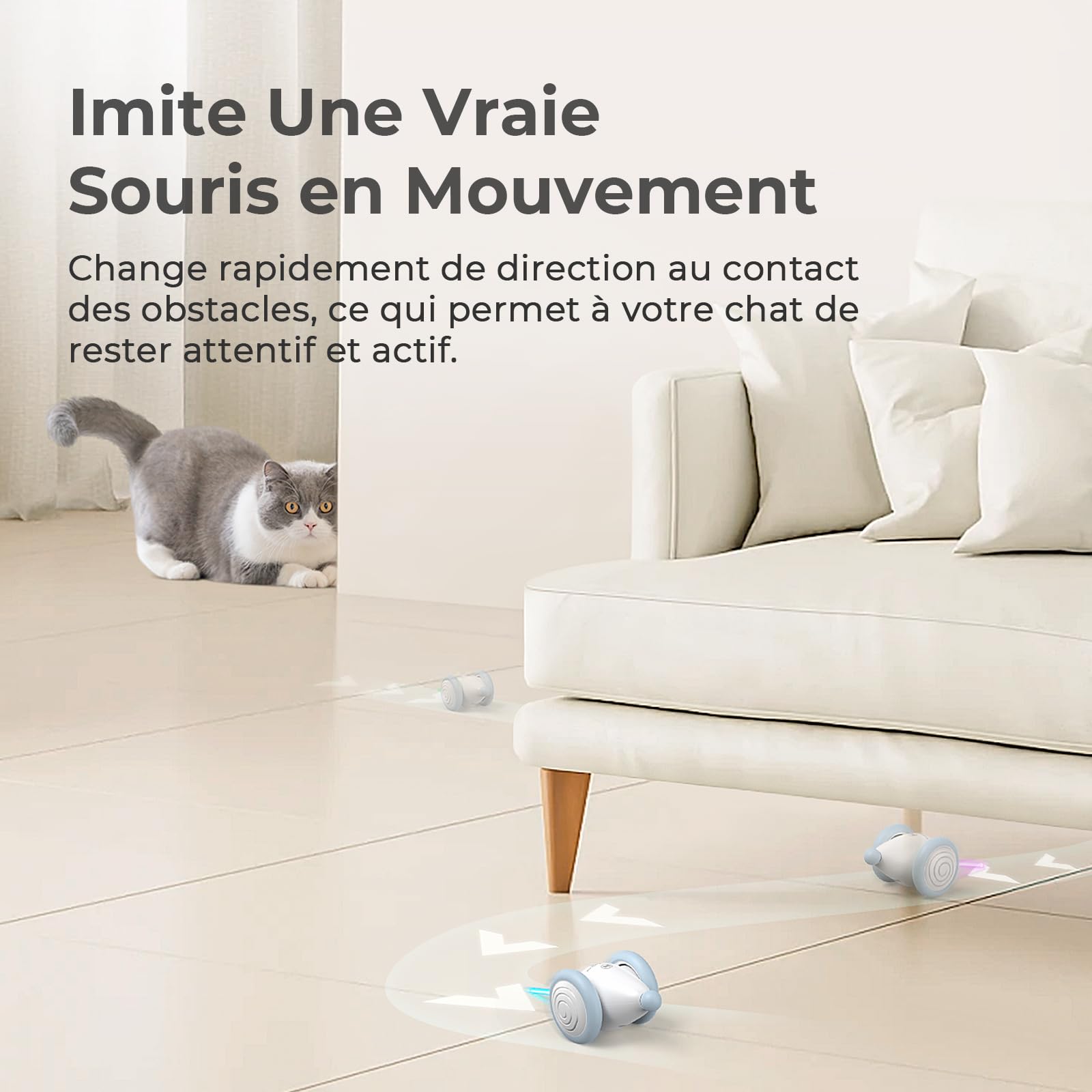 Cheerble Jouet Chat Interactif, Jouet Chat Interieur, Jouet Automatique pour Chat avec Lumières LED, Deux Vitesses, Rechargeable par USB, Souris Automatique Wicked Mouse, Cadeau pour Chaton (Bleu)