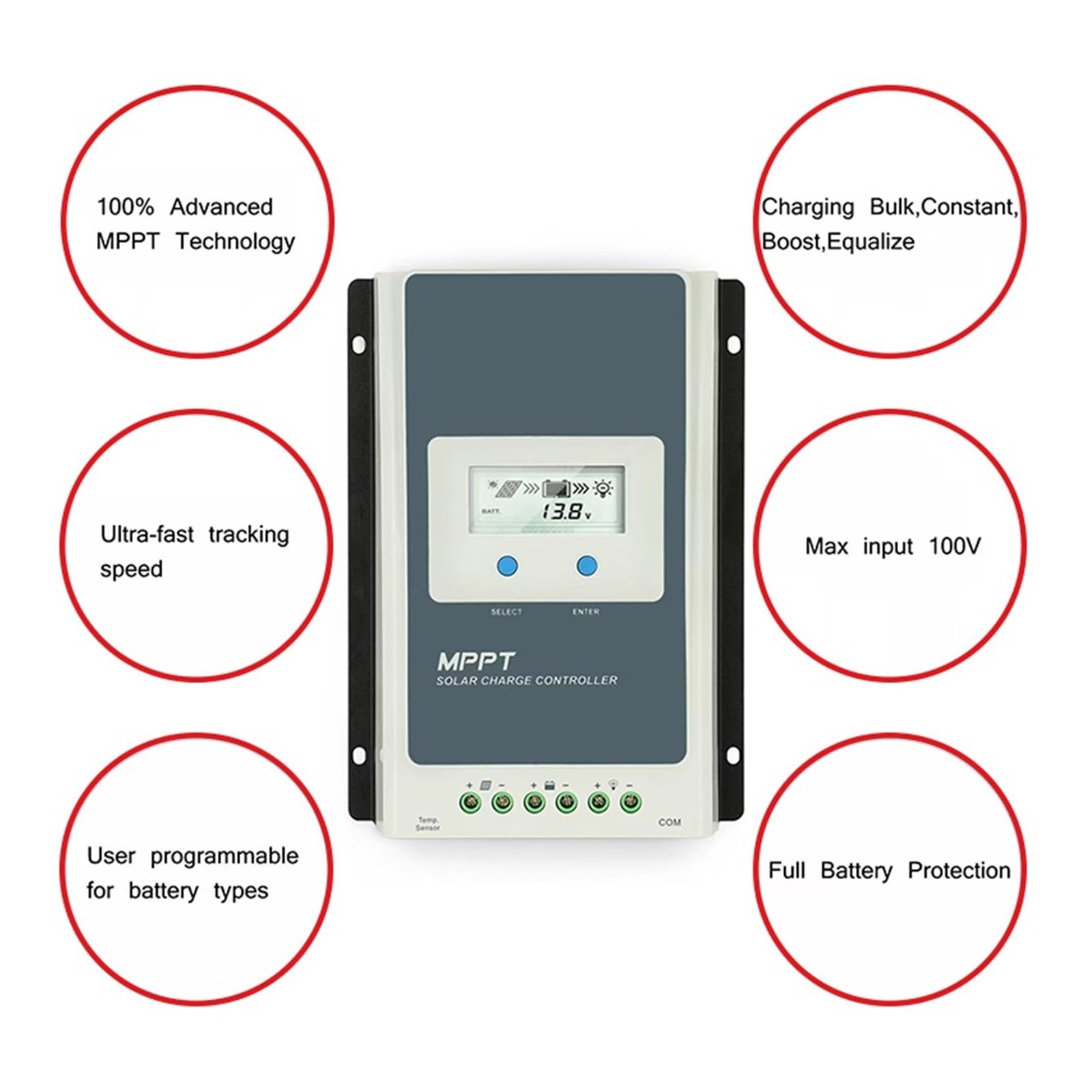 Regolatore Di Carica Solare MPPT 40A 30A 20A 10A Con MT50 Wifi 12V 24V Batteria Automatica Ad Alta Efficienza(20A(2206AN),With MT50)