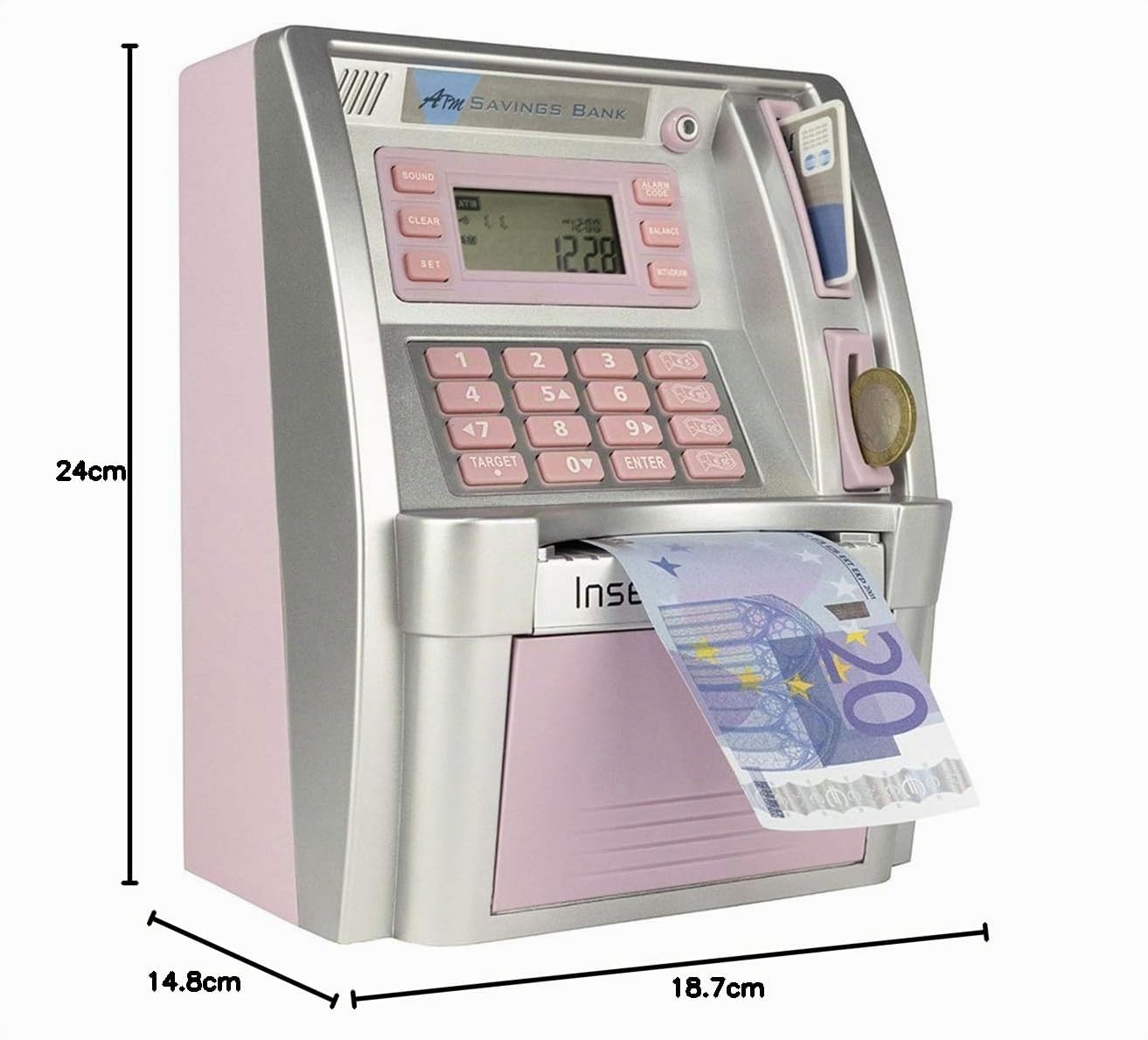 LB Banque d'argent ATM Banque D'épargne Tirelire électronique Numérique ATM pour Pièces et Billets,Mini Tirelire,Rose (Euro Version)