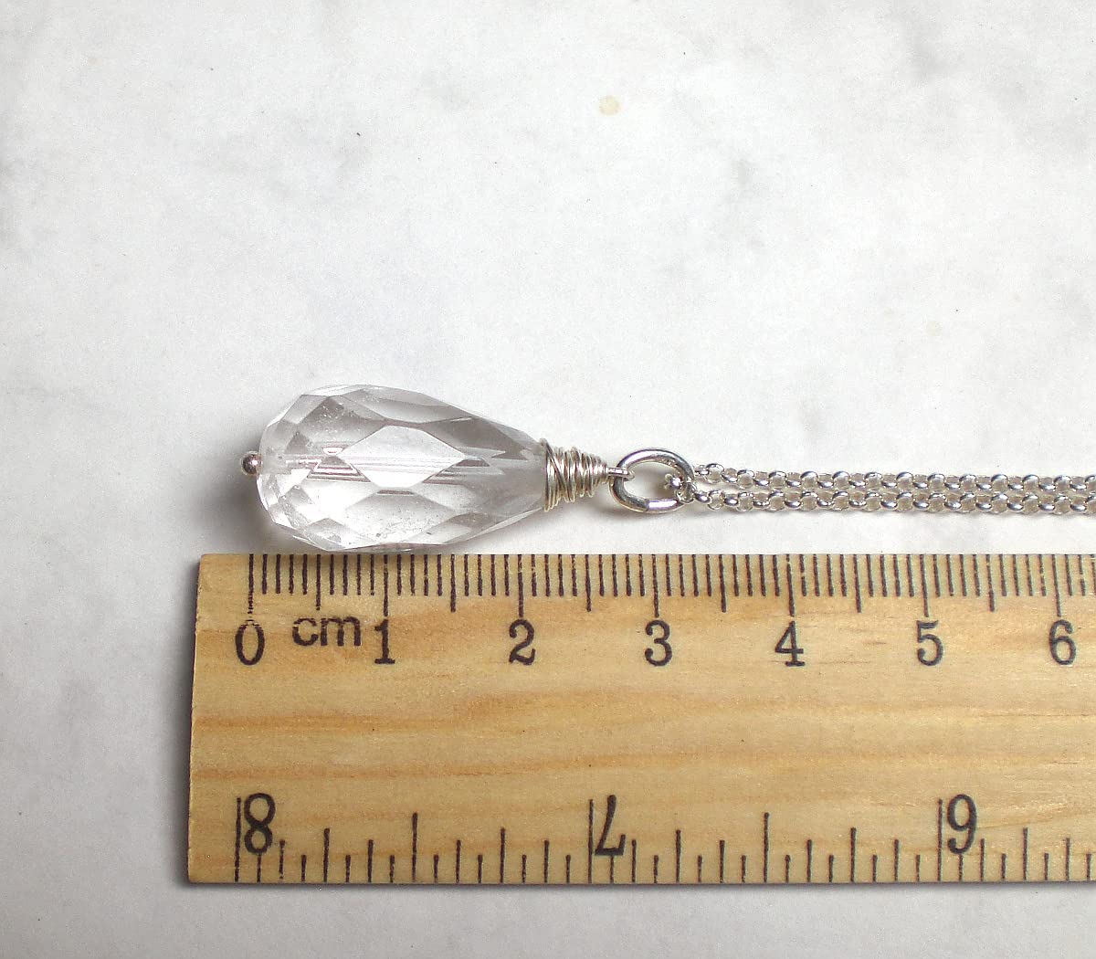 Große Bergkristall Tropfen Kette 925 Silber, Halskette facettiert Sterlingsilber (n975)