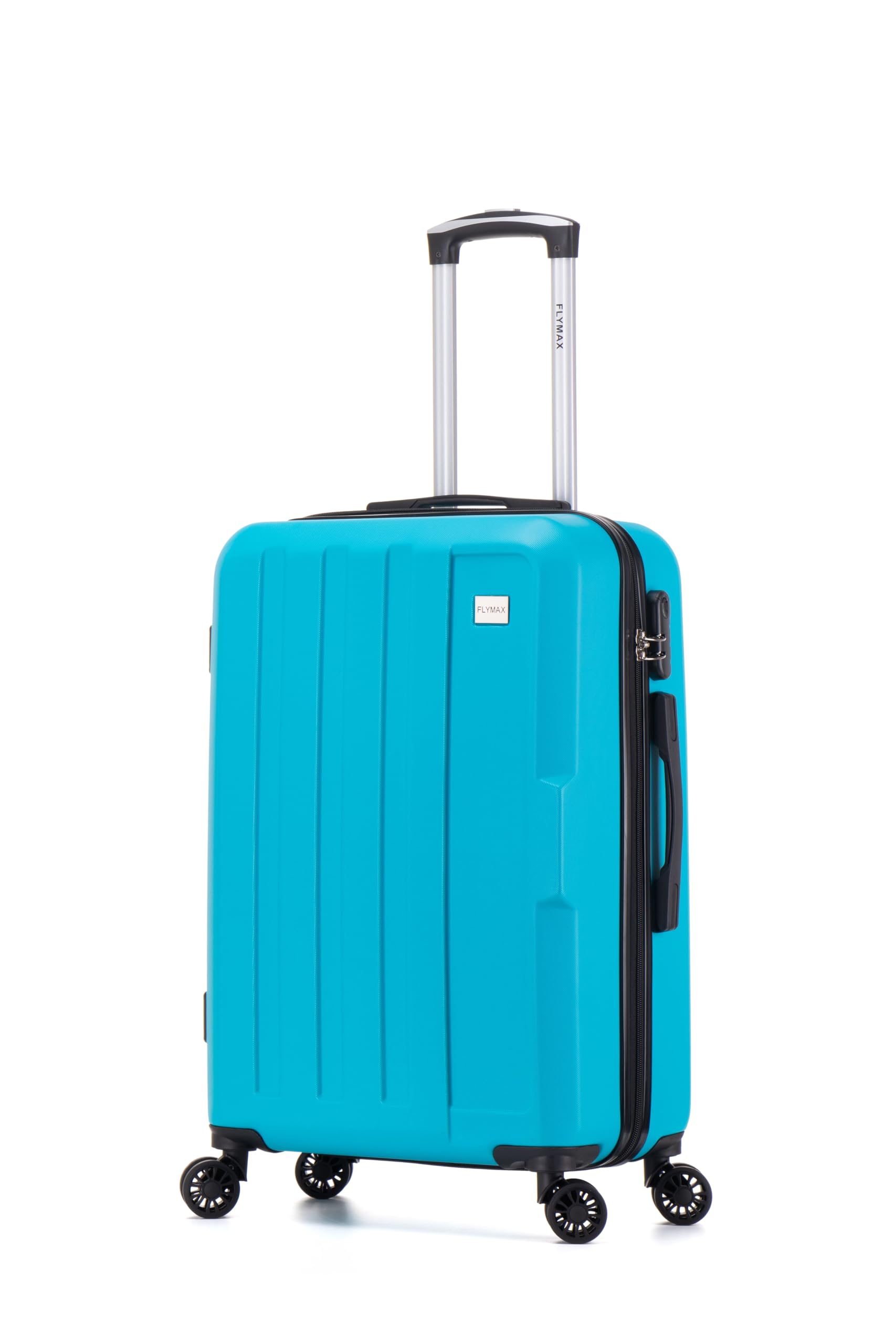 FLYMAX 24" Medium Suitcase Super Lightweight 4 Wheel Spinner Hard Shell ABS Luggage Hold Check in Travel Case 65 Litre Aqua Blue
