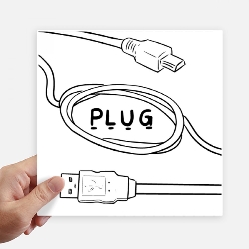 Stickers carré dessin ligne fil USB 20cm 4pcs pour valise et mur