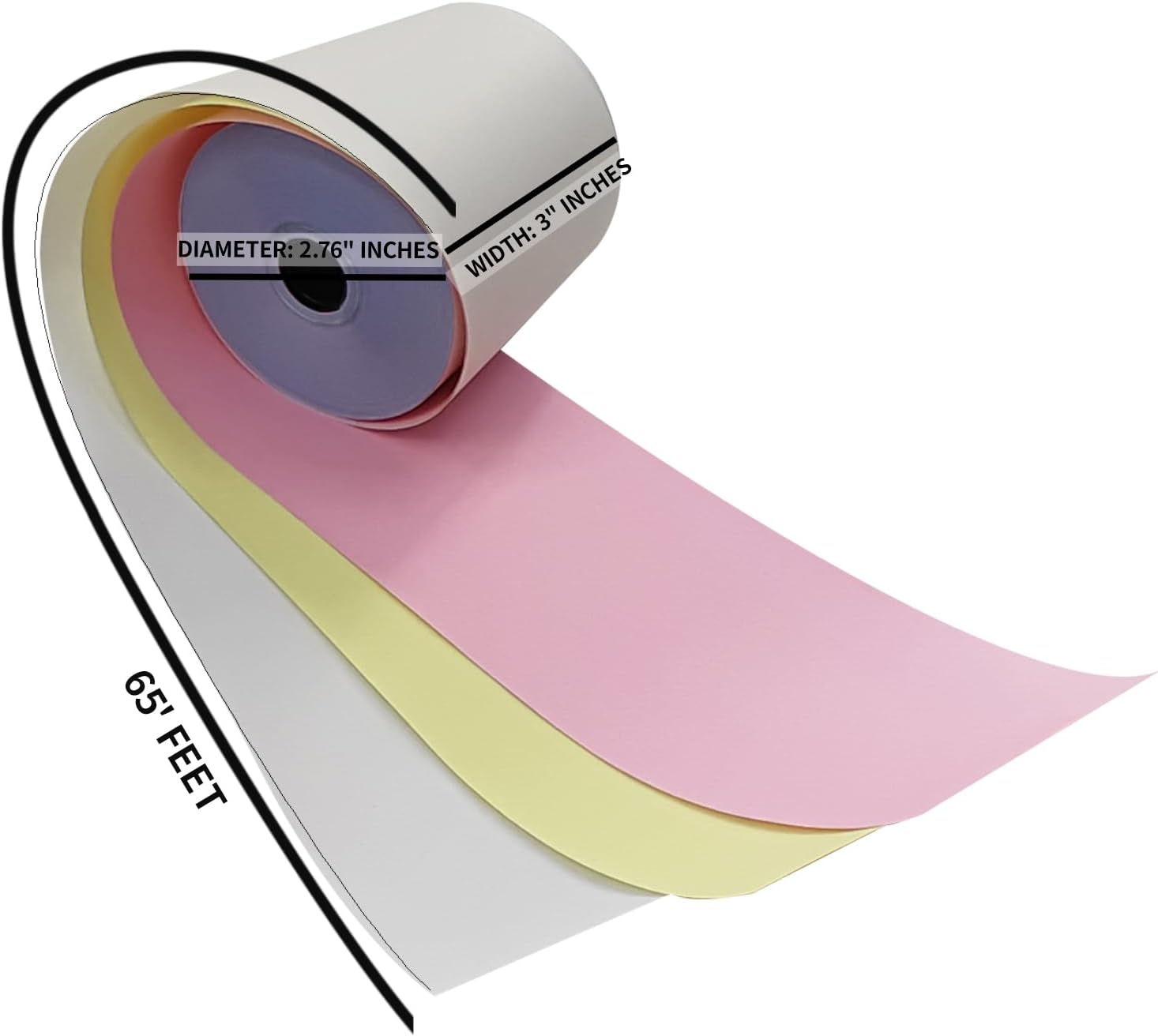 3-Ply Carbonless 3" x 65' White/Canary/Pink Receipt Paper (32 Rolls) for Restaurants, Kitchen & POS Cash Registers | Compatible with Star Micronics SP700, SP2000, UP389, Omni 480, TMU 220