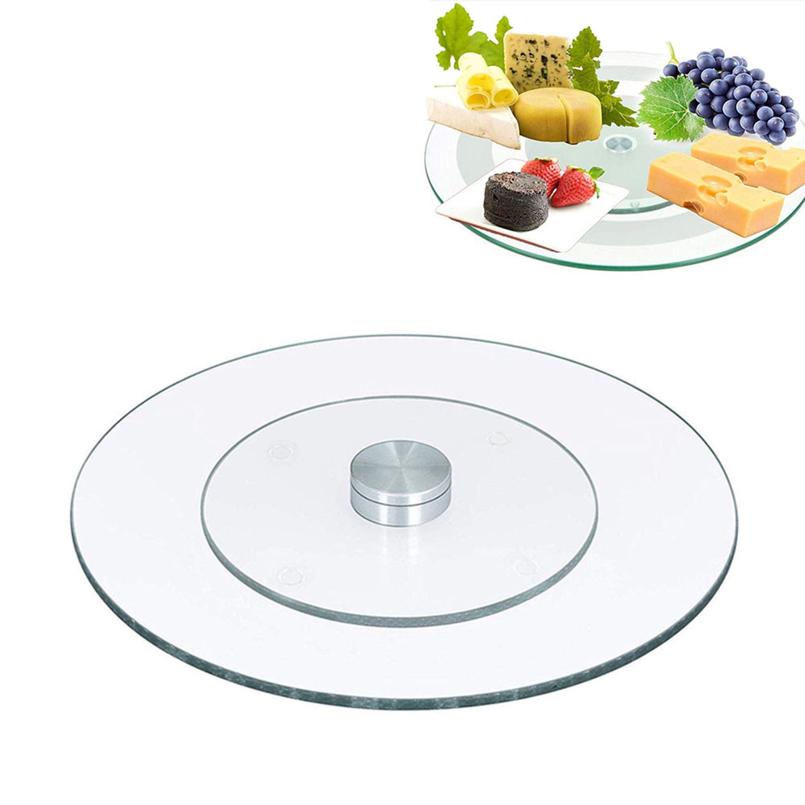Plateau Tournant 50 cm,Plateau Rotatif Rond en Verre trempé Lazy Susan,Plat Service à Fromage,Support de gâteau de Dessert, Transparent