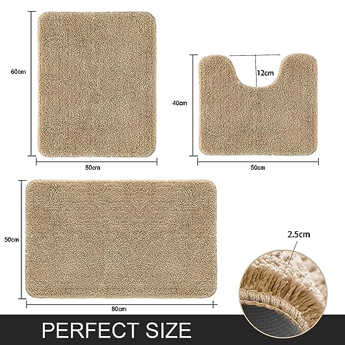 Achiiso Bath Mat,Beige Bathroom Mat Sets 3 Piece - Image 2