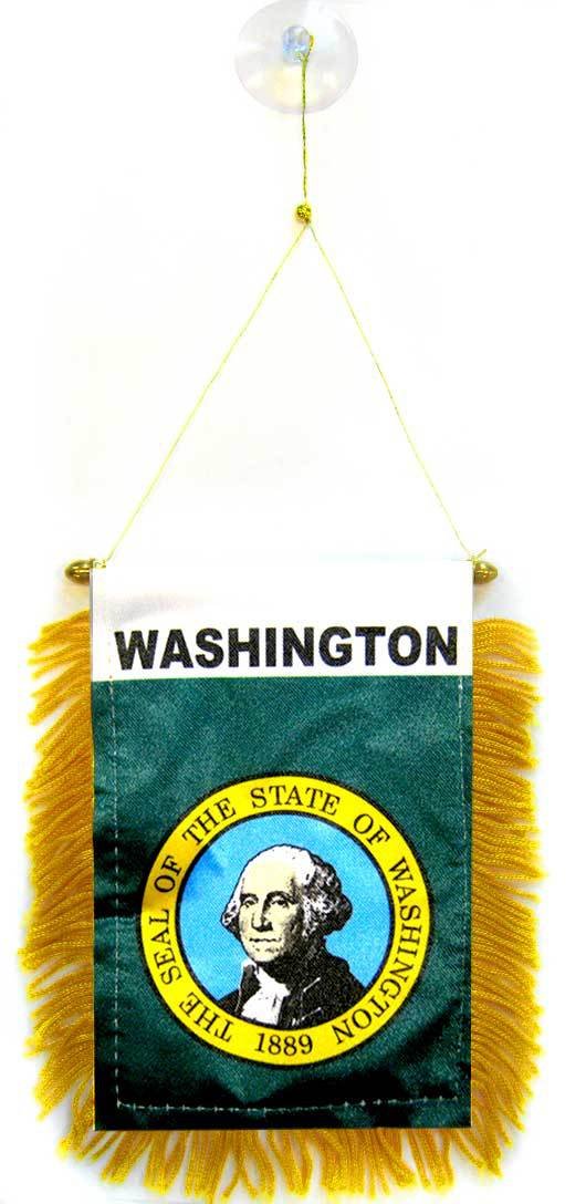 AZ FLAG, Washington Mini Banner, 6'' x 4'', 100% Polyester US state of Washington Small Pennant for Car