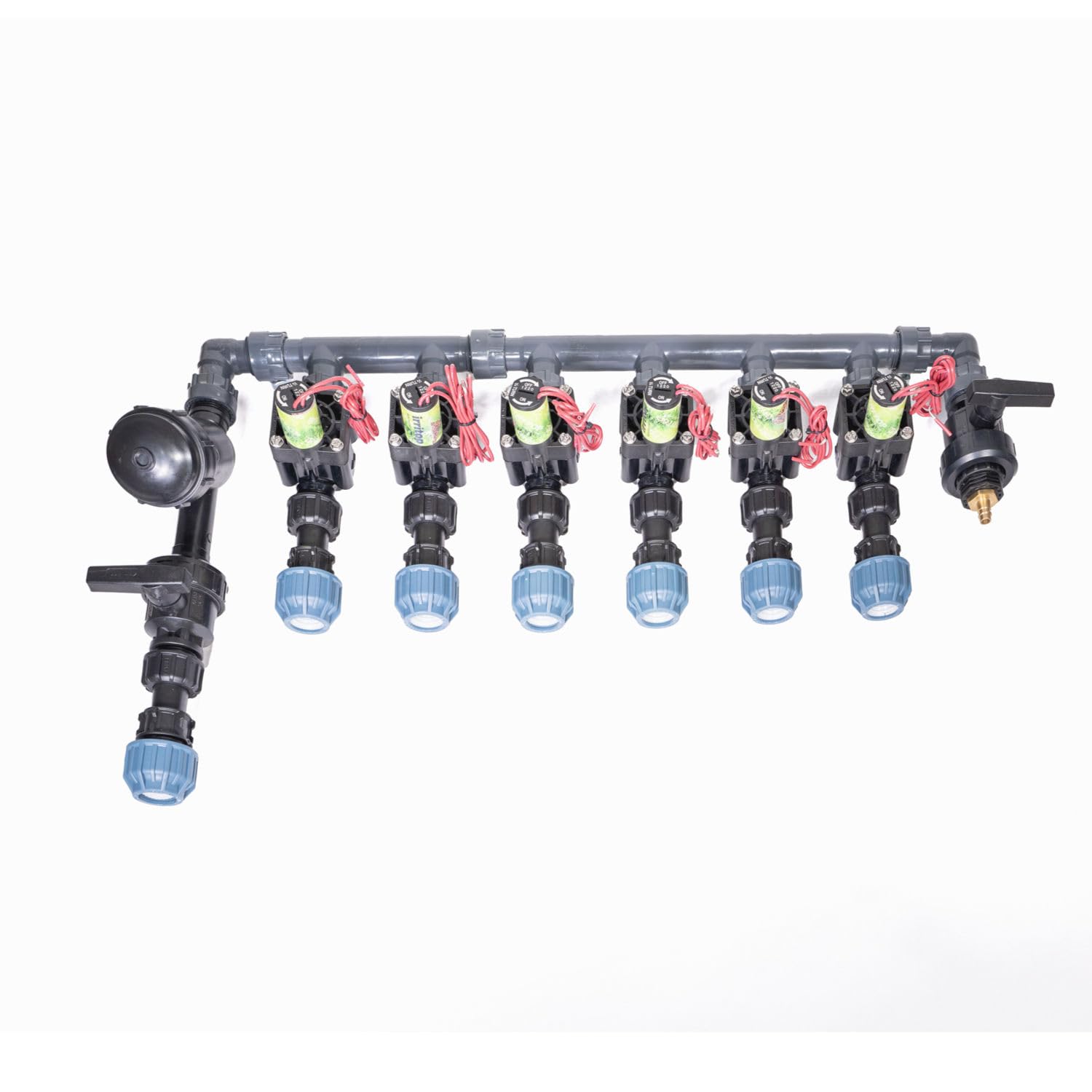Distribuidor de tubos de polietileno de 6 zonas/25 mm (junta tórica), incluye válvulas solenoides Hunter PGV-101-MMB, conexión: tubo de polietileno de 25 mm