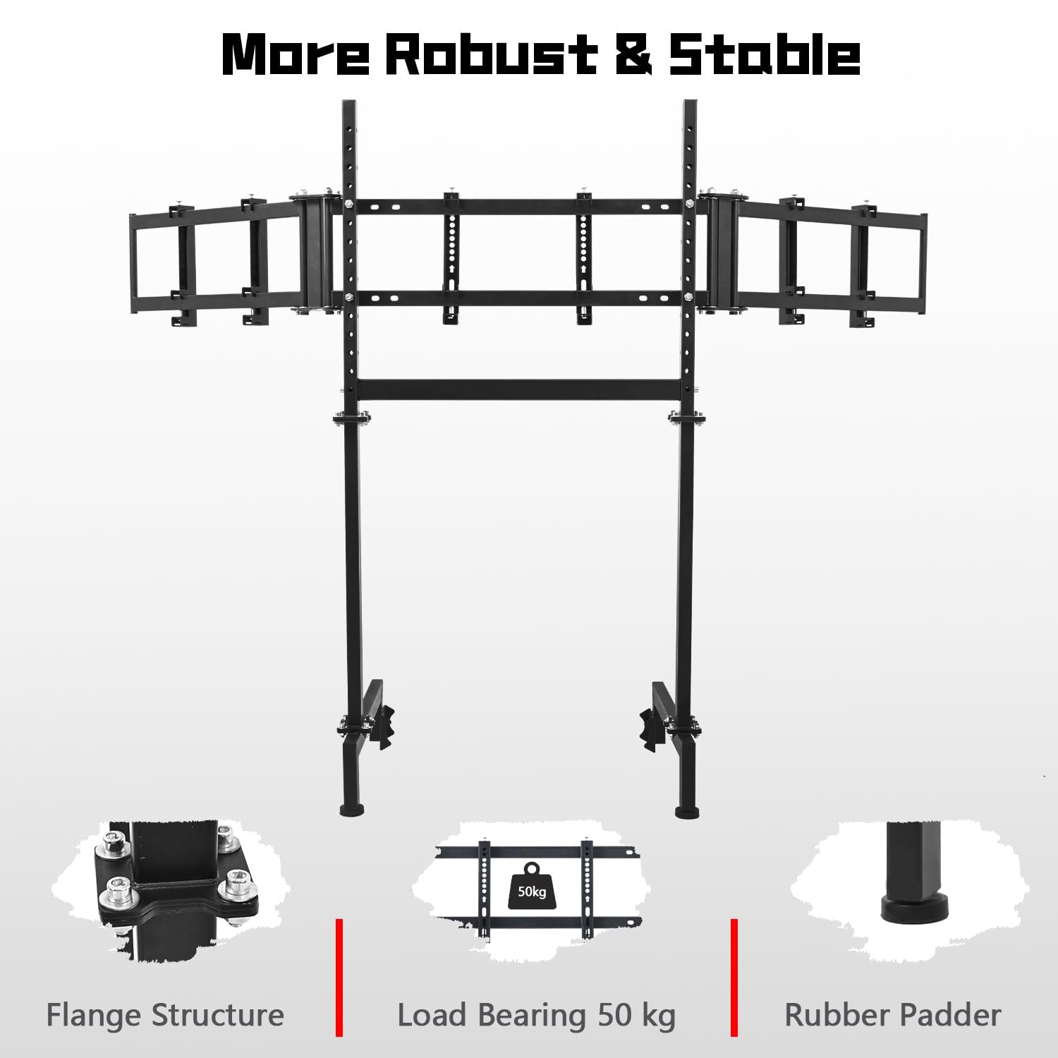 Dardoo Sim Racing Triple Monitor Stand mit einstellbarer Höhe & Breite für 24-32 Zoll Display 3 Bildschirme TV-Halterung Kompatibel mit Rundrohr Racing Sim Cockpit