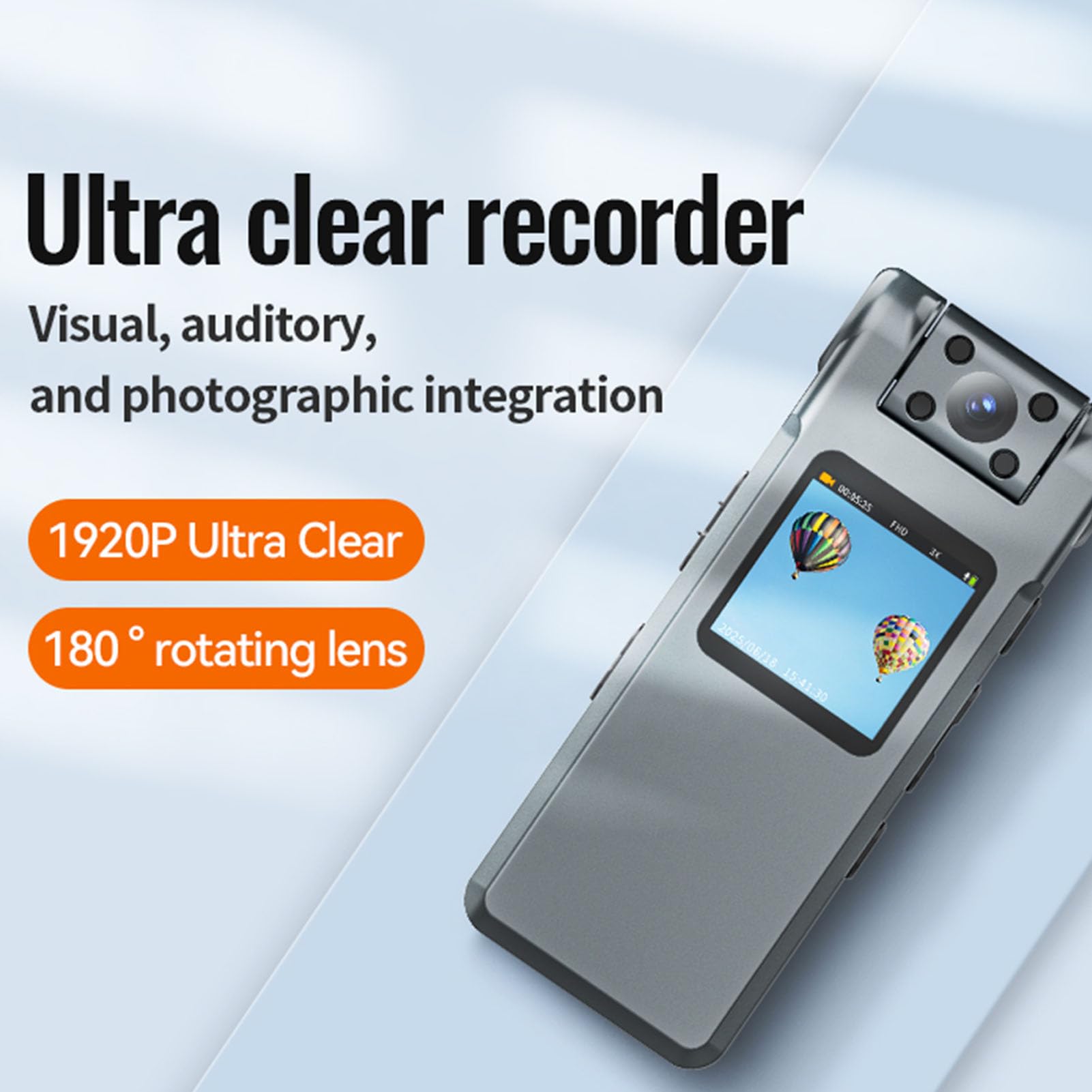 Grabadora Activada por Voz con cámara: Dispositivo de Grabación de Audio y Vídeo 1080P, Reducción de Ruido y Lente Giratoria de 180°, para Conferencias, Reuniones, Entrevistas (64G)