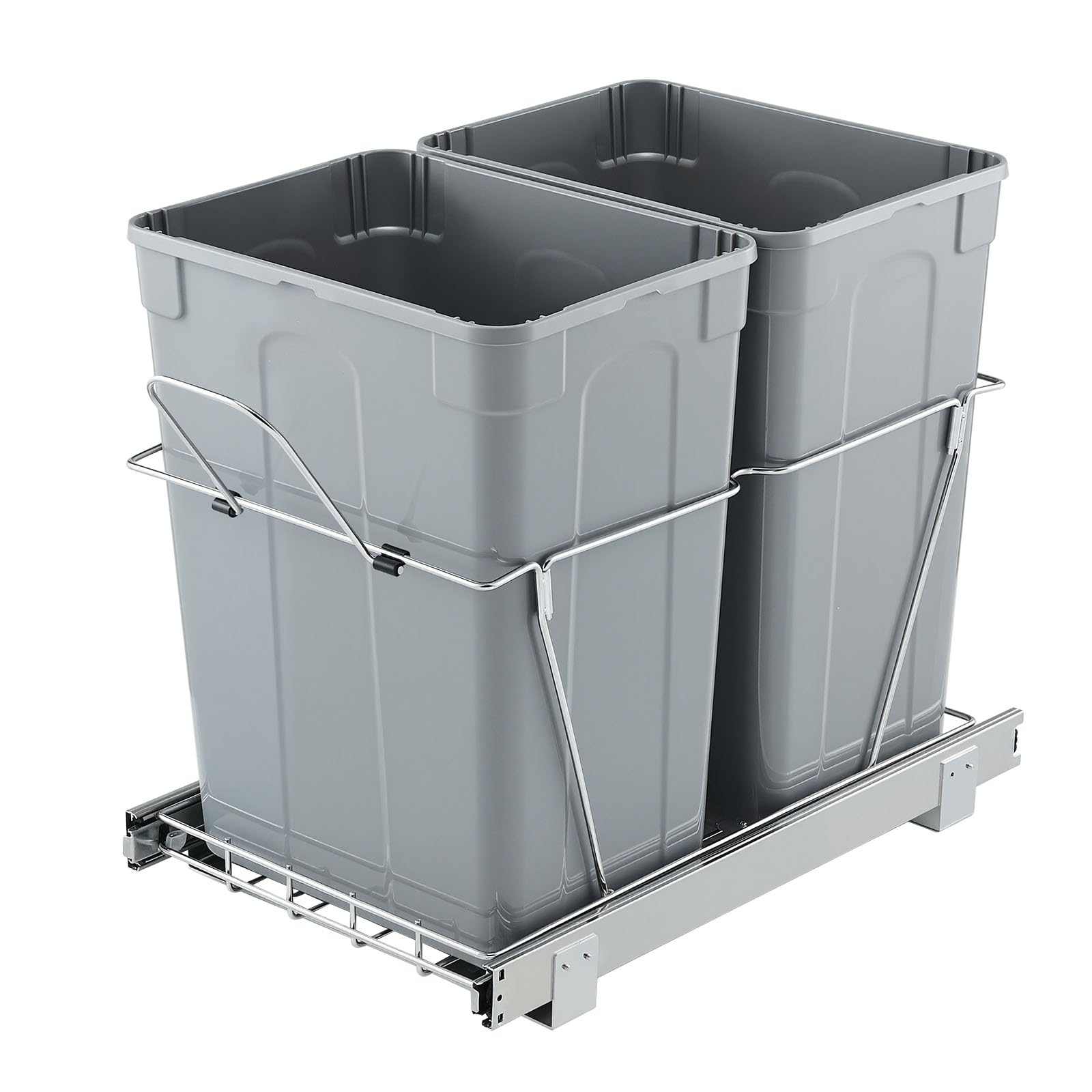 VEVOR ausziehbarer Mülleimer (35 Qt + 35 Qt) für Küchenschränke, doppelter Mülleimer unter der Spüle, Müllbehälter für unter die Spüle, mit robustem Vollauszug-Schiebesystem aus Metall & Griff