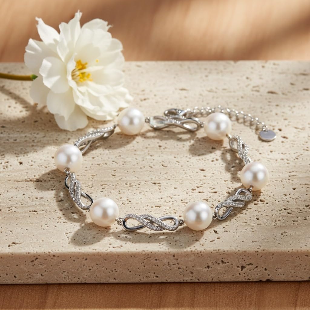 Pearl Bracelet 18K White Gold Plated Infinity Bracelet Jewelry for Women