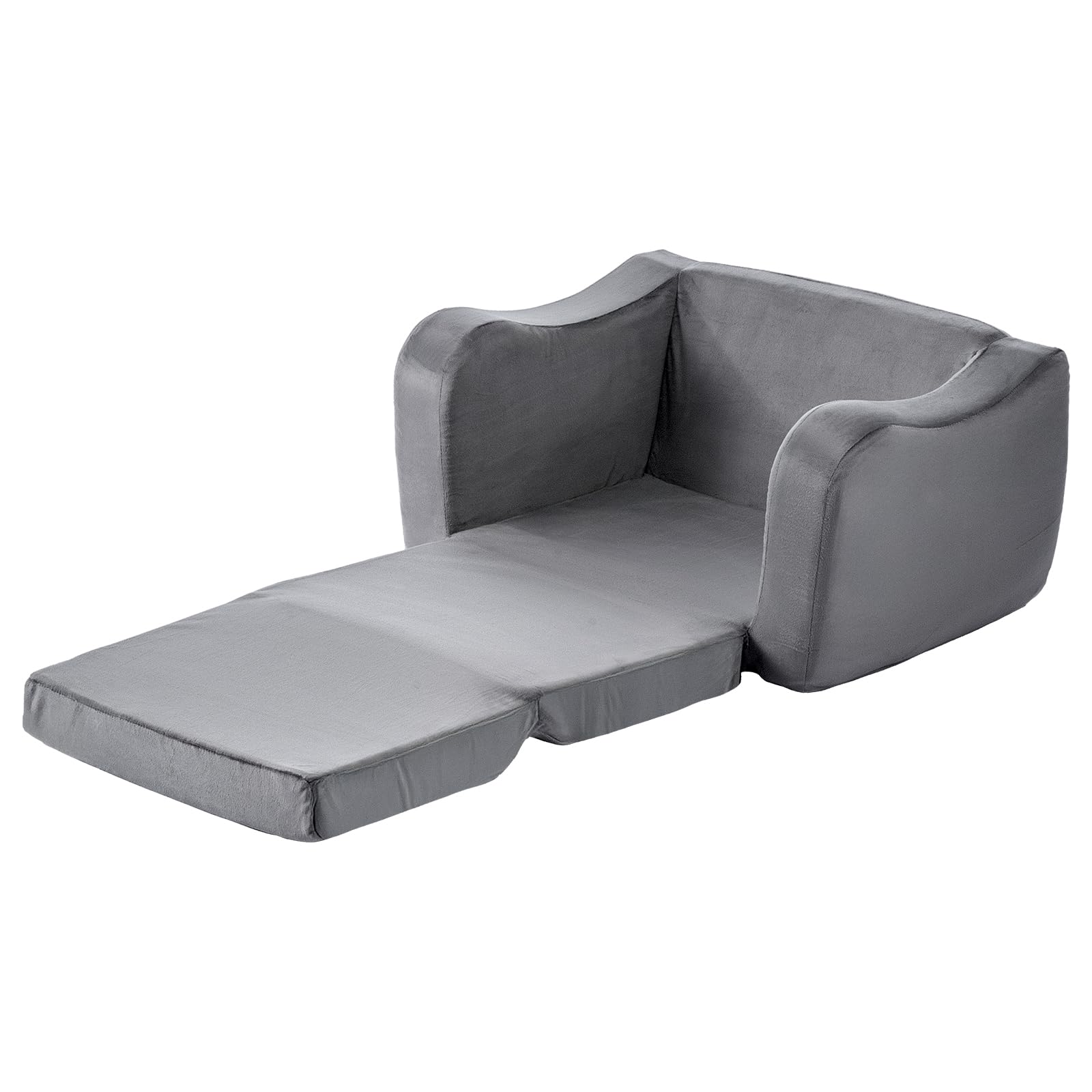 VEVOR Canapé pour Enfants 2-en-1 Convertible en Chaise Longue, Canapé-lit Pliable et Moelleux, avec Accoudoirs, en Éponge 28D et Poils Courts, Sofa Tout-Petits pour Chambre d’Enfants, Gris, M