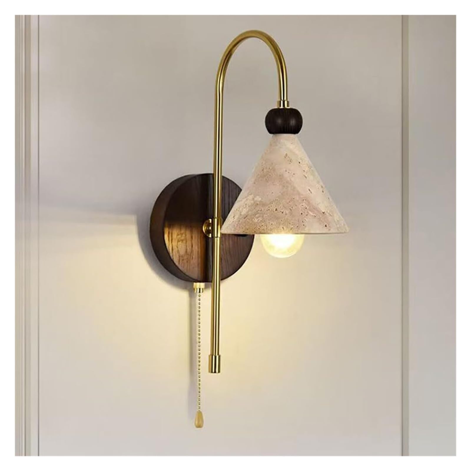 SXSCARKX Yellow Travertine Wall Sconce Wabi-Sabi Stone Light Fixture Nordic Modern Marble Natural Bedside Lamps 7W Wooden Base Hardwired Lights for Bedroom Stair