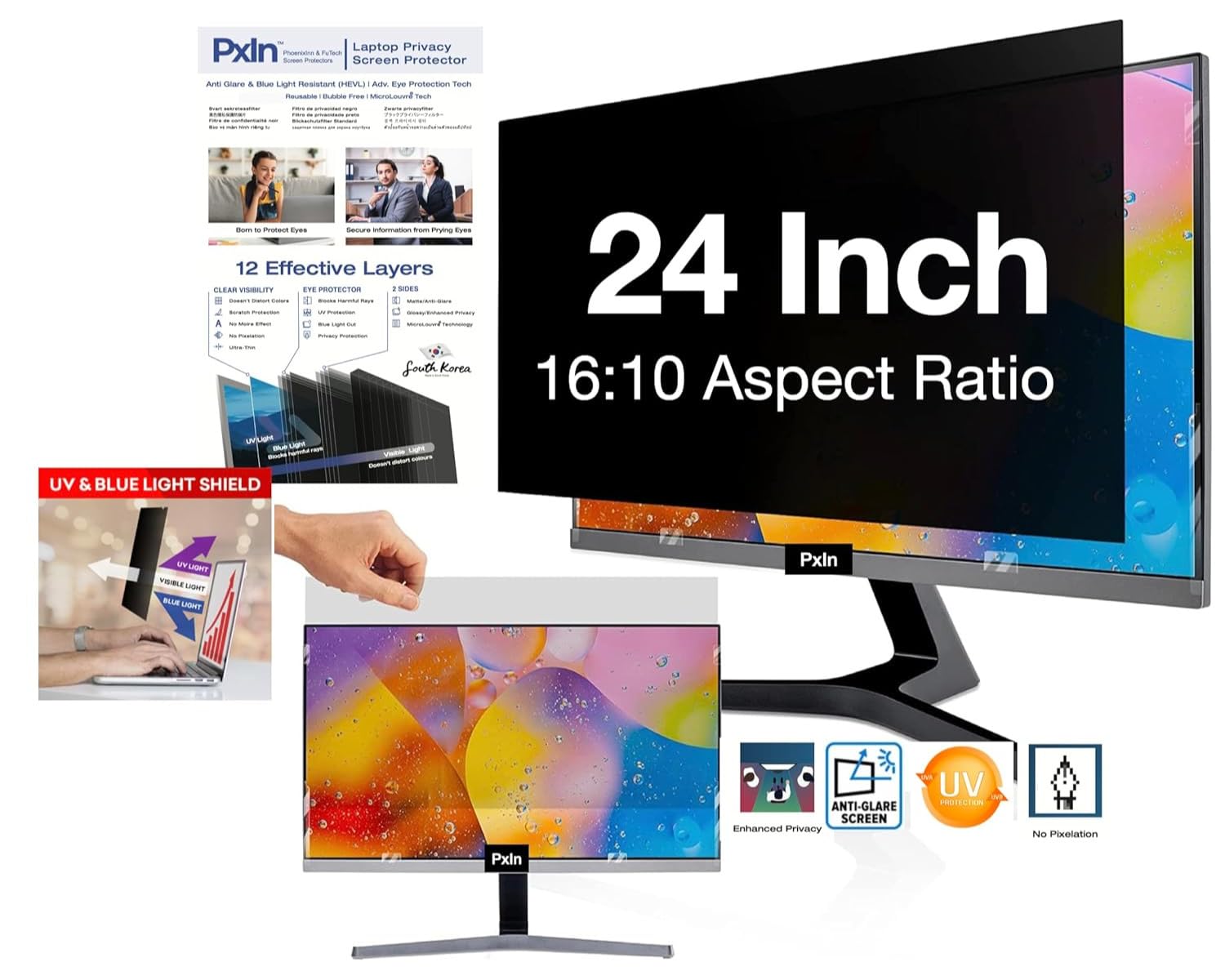 PxIn 24 Inch (16:10) Privacy Screen Filter | Anti-Glare with UV Rejection, Adv. Eye Protection Tech (B09SVD87V3) Amazon Price History, Amazon Price Tracker