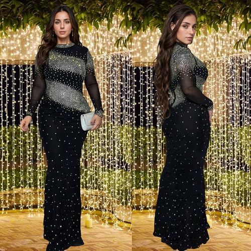 Image of PORRCEY Women's Sexy Elegant Rhinestone Bodycon Dress Hot Drilling Clubwear