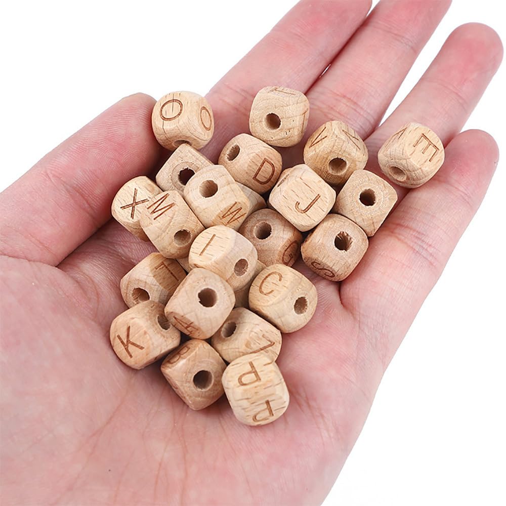 Drewniane koraliki z literami od A do Z, 10 mm, drewniane koraliki z literami, alfabet, kostka, koraliki drewniane, duży otwór, kwadratowe do nawlekania, do bransoletek, naszyjników, biżuterii,