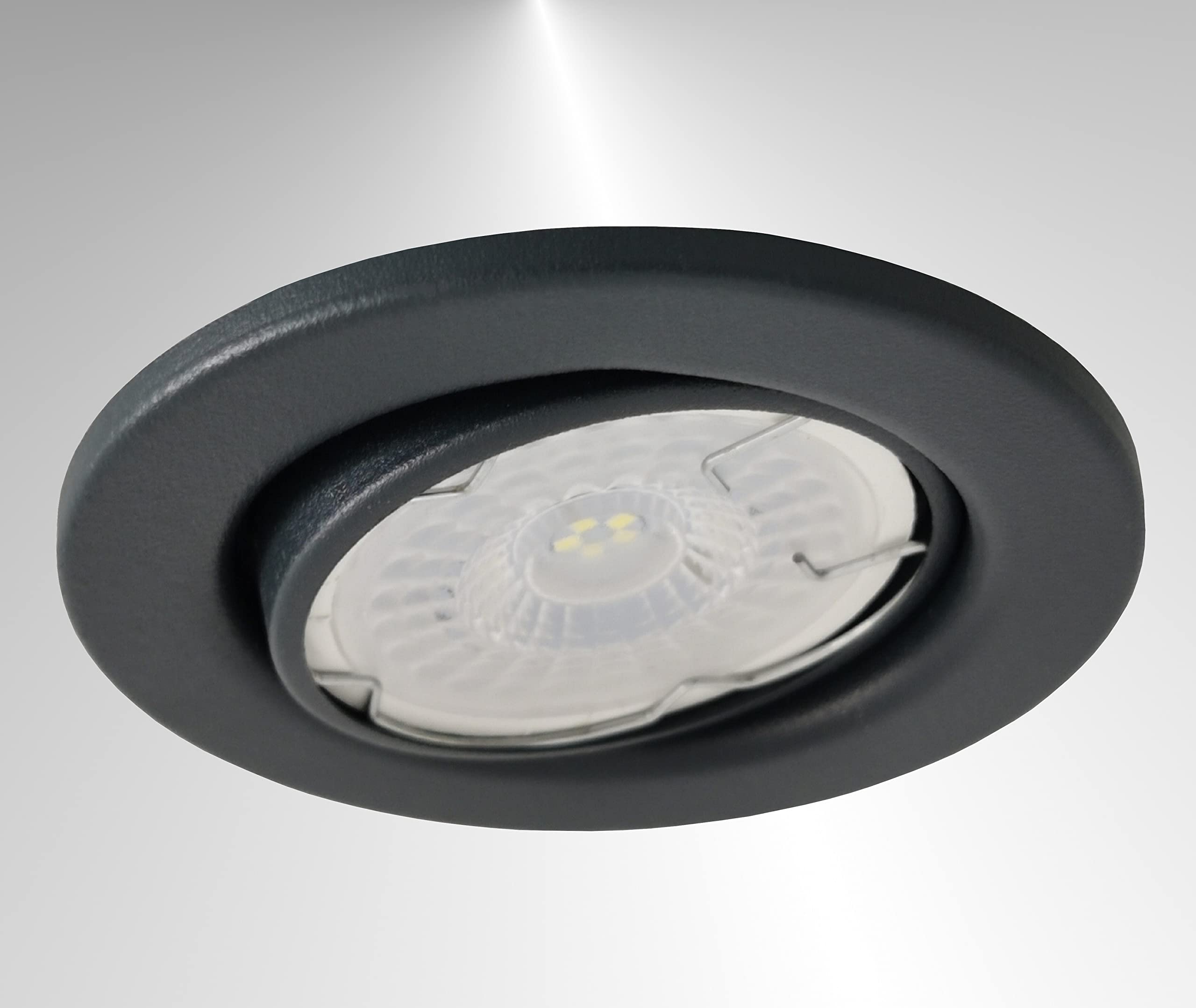 Trango 6er Set 6729-061MCOB LED Einbaustrahler in Anthrazit matt schwenkbar inkl. 6x 5 Watt 3000K warmweiß Ultra Flach LED Modul, Einbauspots, Deckenstrahler, Deckenlampe, Badleuchte, Deckenleuchte