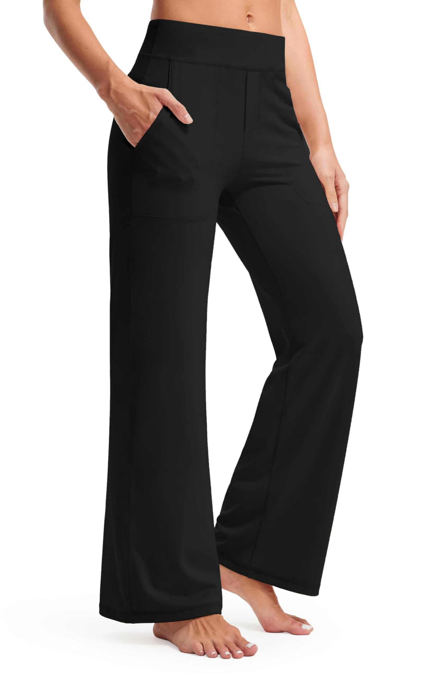 Timuspo Pantalon de yoga pour femme - Taille haute - Avec poches - Pantalon de jogging - Jambes larges - Confortable - Droit - Contrôle du ventre - Pantalon de sport - Pantalon de yoga
