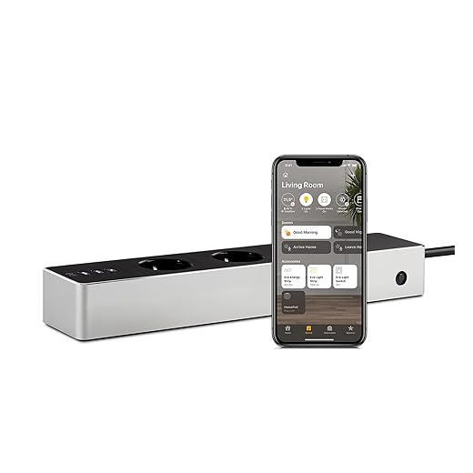 Eve Energy Strip - Multiprise connectée avec compteur de consommation, protection contre la foudre, les surtensions et les surintensités, et technologie Apple HomeKit