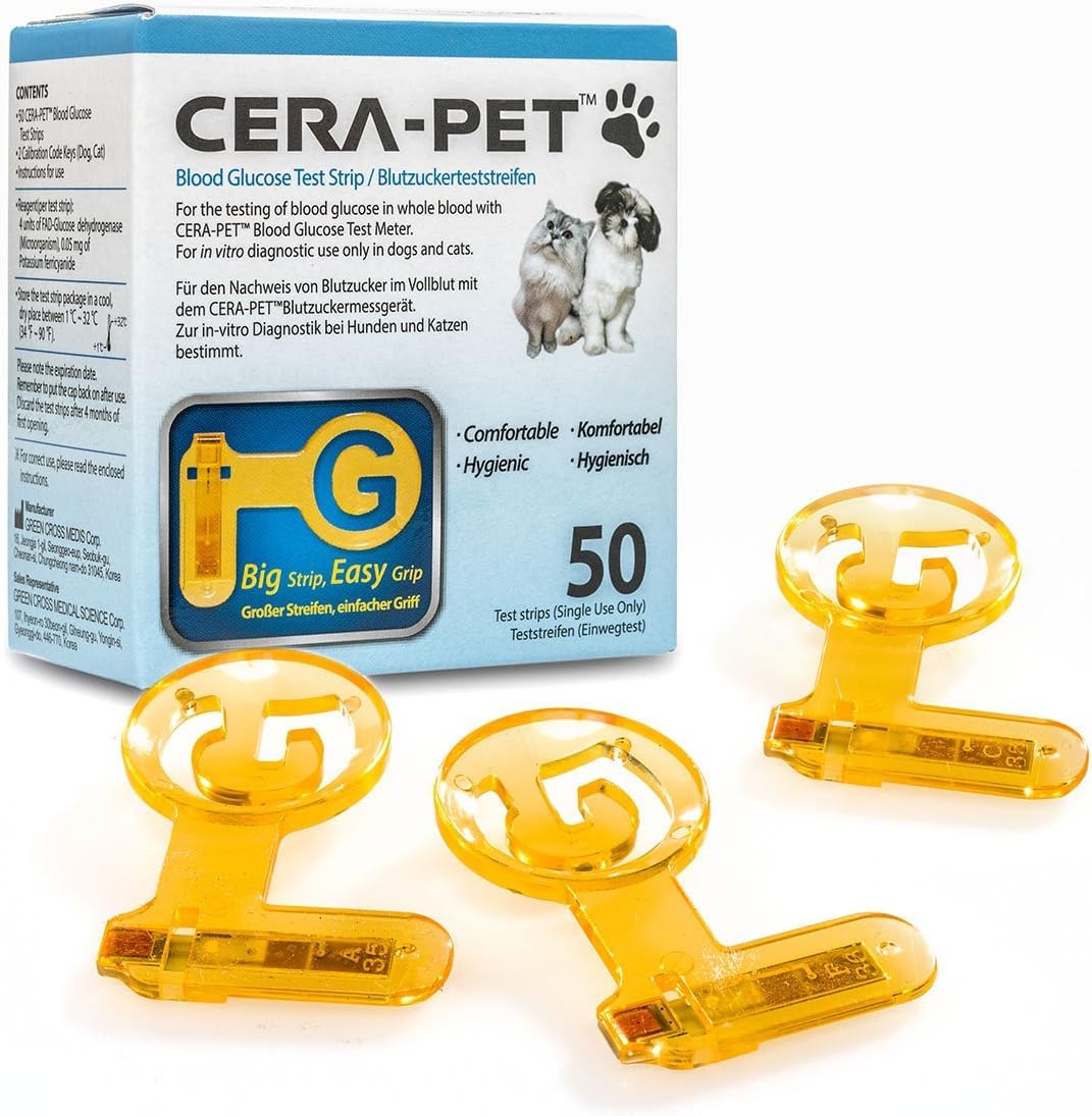 Cera-Pet Tiras Reactivas (50) de Prueba para el Medidor de Glucosa en Sangre Veterinario, especialmente calibrado para su uso en perros y gatos