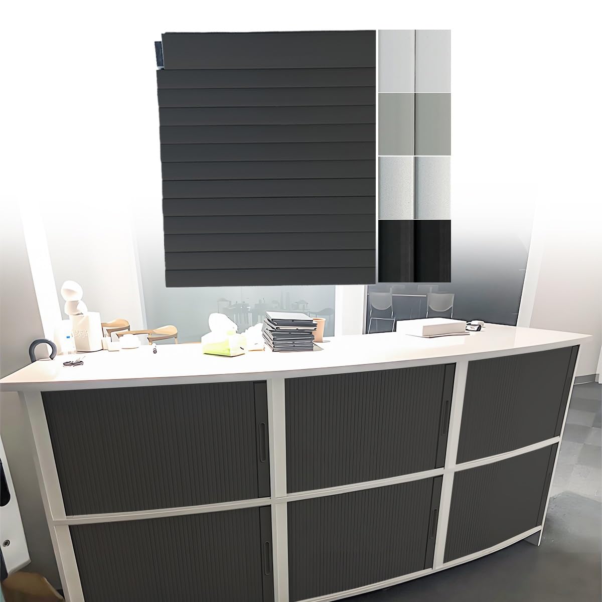 Roll Up Cabinet Doors, Folding Closet Door Replacement with Handle, Customizable ABS Kitchen Sliding Rolling Shutter Doors with Assembly Hardware, Easy to Install, W*H_55x75cm (21.7x29.5), Black
