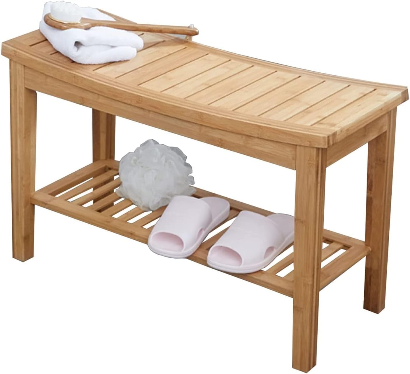 Shower Bench Bathroom Stool Waterproof Bamboo Shower Bench Inside Shower Stool with Space-Efficient Storage Shelf, Shaving Stool, Shower Bath Chairs Spa Seats for Bathroom