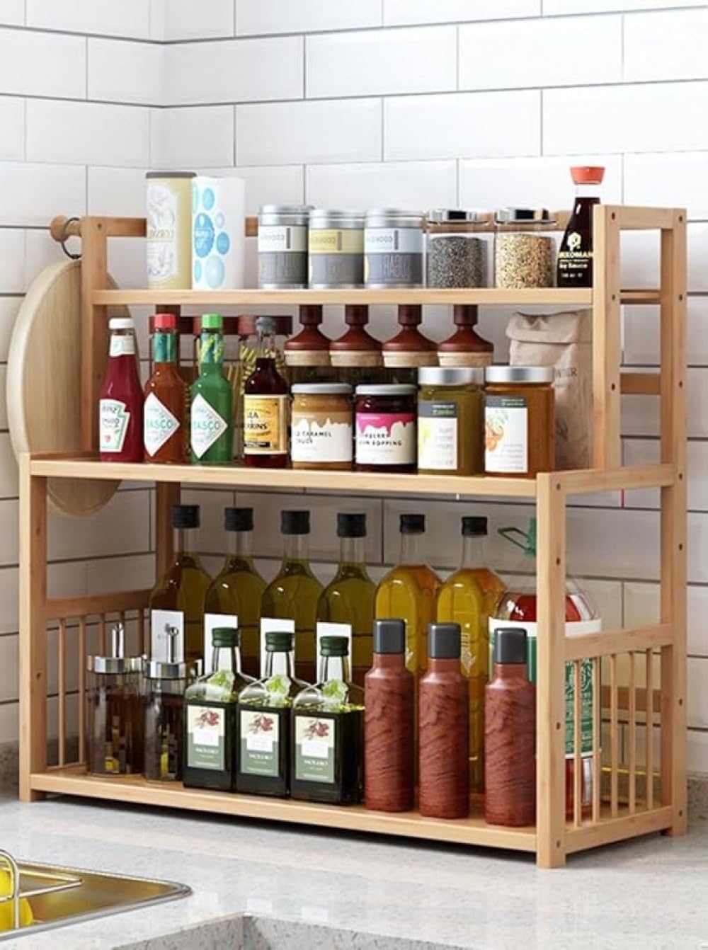 AOBOPOキッチンラックシンプルな調味料ラック多層オイル、塩、ソース、酢の収納ラック