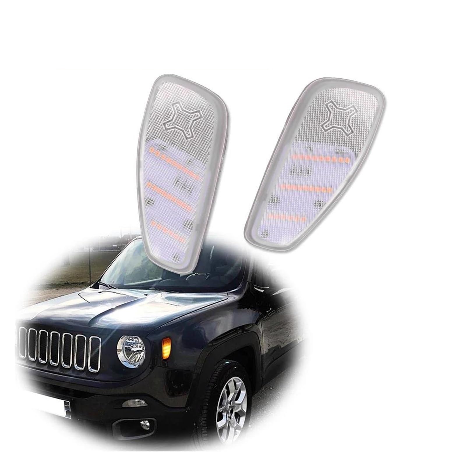Generico Indicatori Di Direzione Freccia Laterale Per Jeep Per Renegade 2015-2023 Ambra/Bianco LED Indicatori Di Direzione Laterali Anteriori Per Auto(Smoked B)