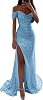 Evening Dress Women's Long - Women's Off Shoulder Bridesmaid Dresses with Sequins Long Split Elegant Formal Dress Evening Dresses A Line Wedding Party Dress Elegant Long Party Dresses