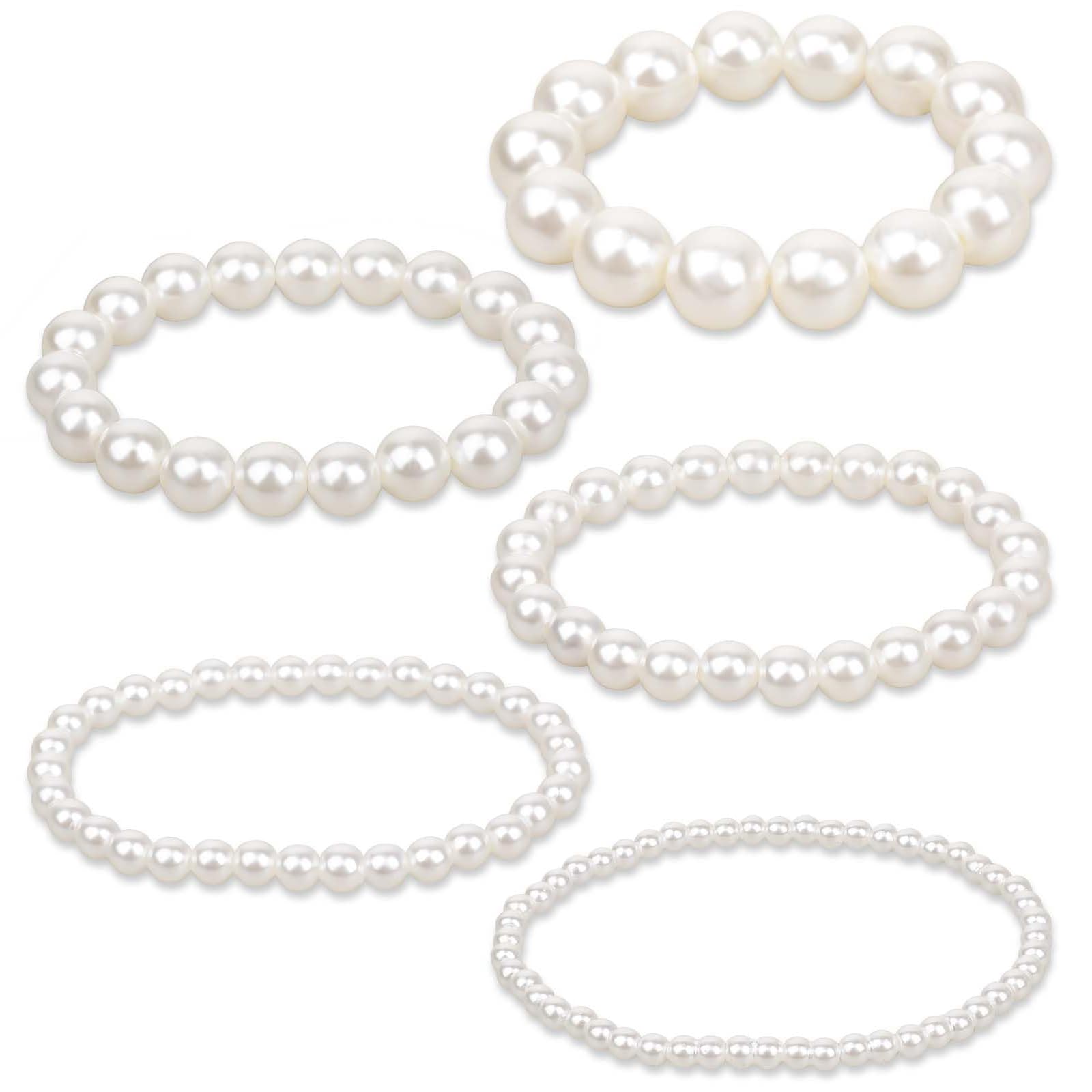 Set De 10 Bracelets Extensibles Perles Blanches - Bijoux Empilables Vintage Pour Femme, Mariage, Fête