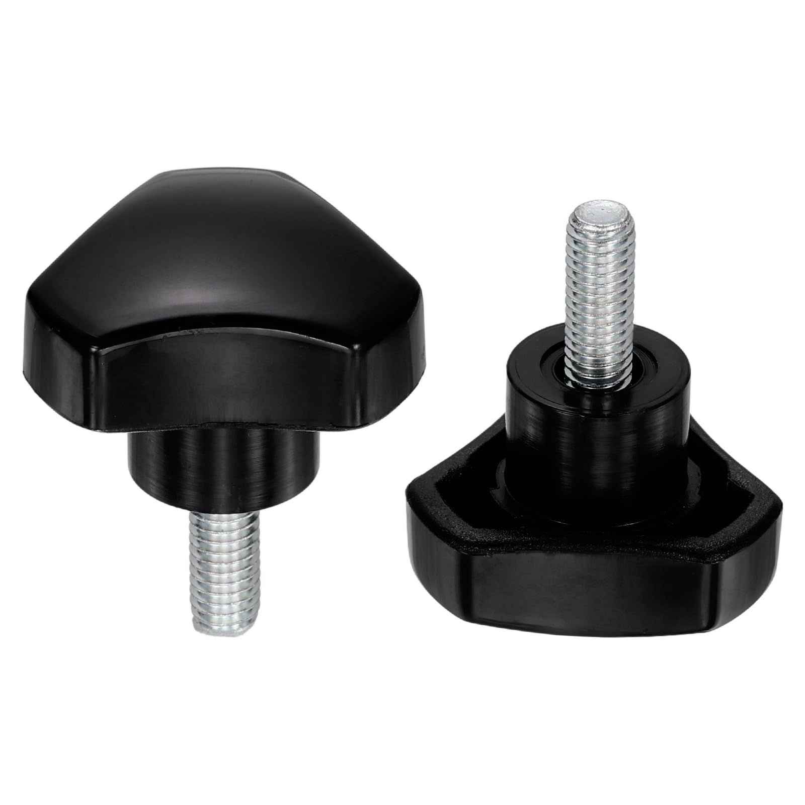 sourcing map 2 Pcs Triangle Handle Knobs M6 x 15mm (1mm Pitch) Male Thread Metric Carbon Steel Hand Tightening Clamping Screws Threaded Stud Knob Bolts for Woodworking Jigs, Black — image 1