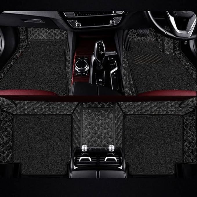 Premium 7D car mat Full Set for Maruti Suzuki Jimny (Model: 2023-2025) || Luxury Leather Dual-Stitch Car Floor Mat Full Set || 100% Waterproof and Washable || Color : Black-Silver (Design-1)
