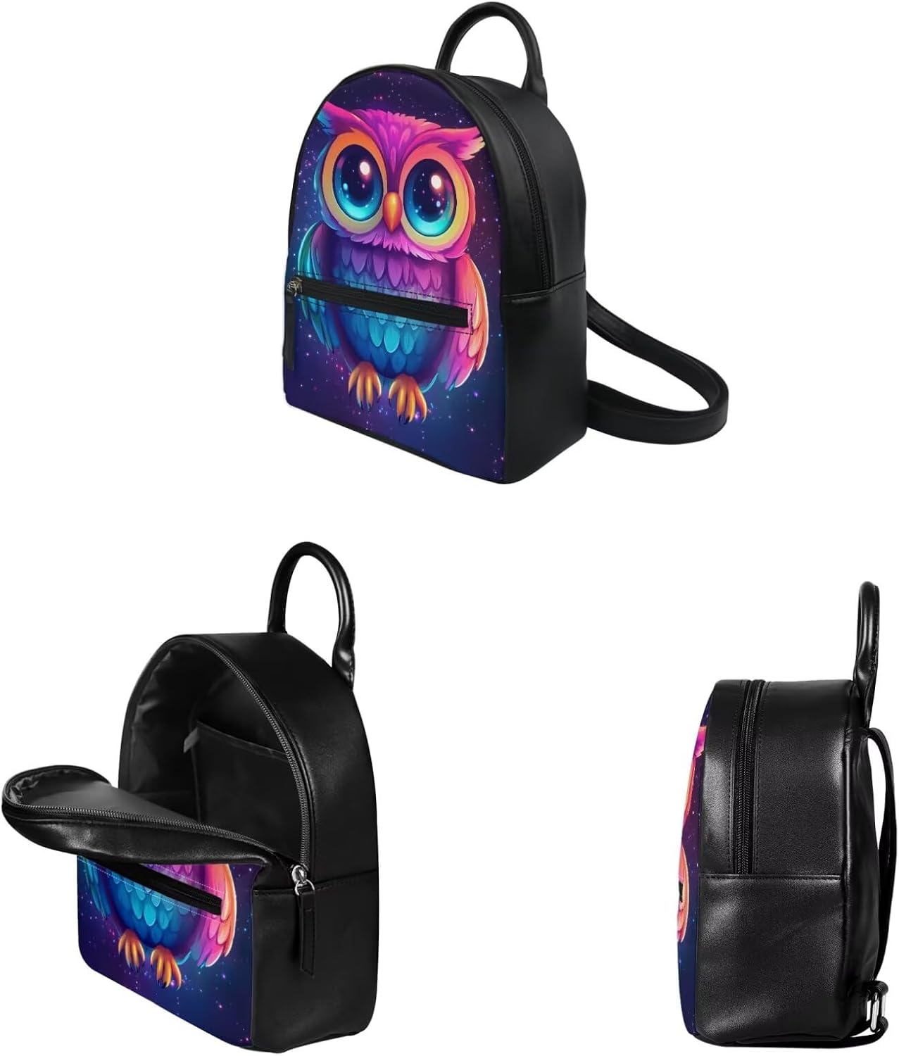 ZOUTAIRONG Purple Owl Pattern Mini Backpack Purse for Women Trendy Casual Small Backpacks Purse and Wallet Set Travel Storage Bag Pouch