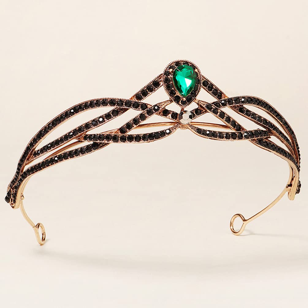 Beaupretty Baroque Crown Headband Wedding Bridal Crystal Crown Gemstone Tiara for Women Girls Halloween Birthday Party Supplies Green