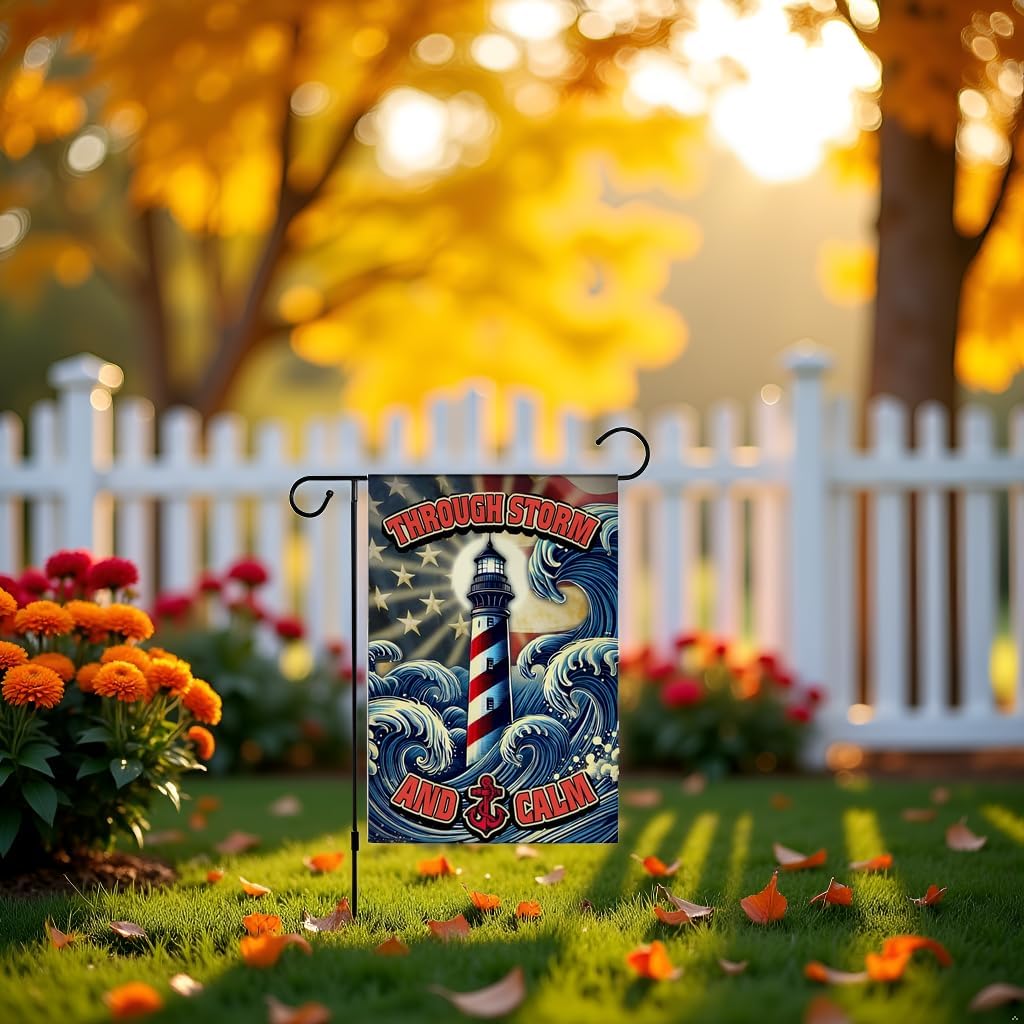 Lighthouse Garden Flag, Double Sided 12x18 Inch, Patriotic Nautical Outdoor Yard Banner with American Flag & Waves, Memorial Outdoor Decor for Veterans Day, Patriot Day, 911 - Image 7