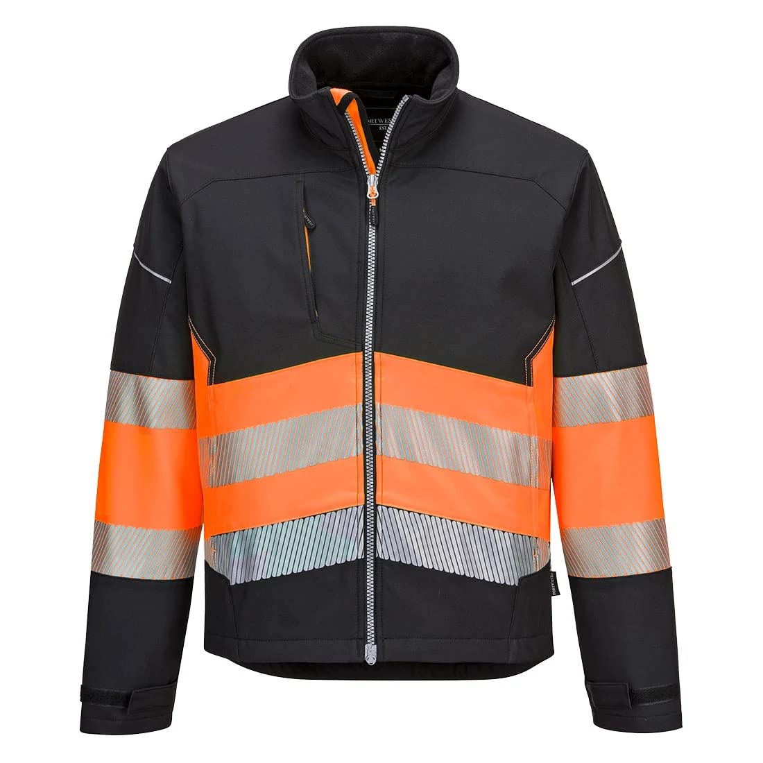 Portwest PW3 Mens Hi Vis Class 1 Softshell Jacket Black / Orange 4XL