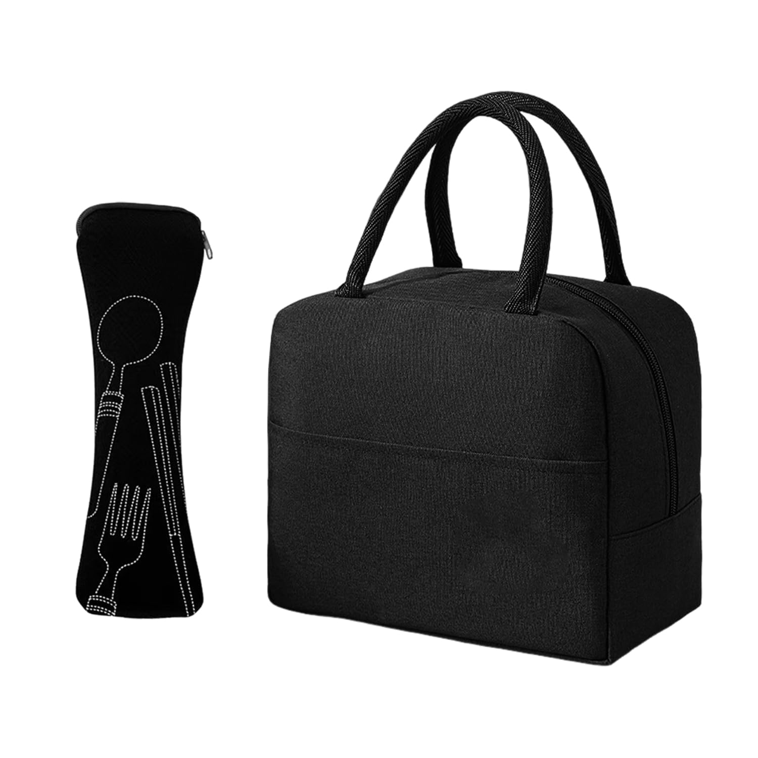 Gdfhbd Black 1 Meal Bag And 1 Tableware Bag, Portable Lunch Bag, Thermal Insulation Lunch Bag, Suitable For Office Meals, Picnics, And Travel.