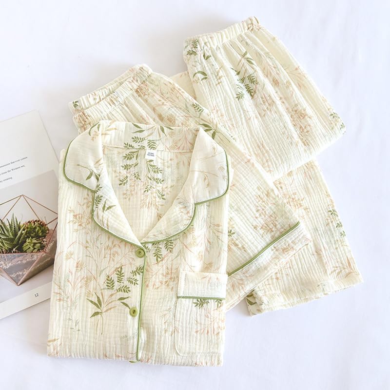 Womens 3pcs Cotton Pajamas Set Short Sleeve Sleepwear Fruit Print Cute Pj Set with Long Pants - Image 5